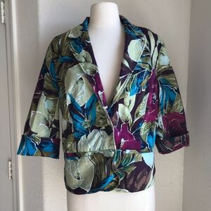 Erin London Chic Floral Blazer Jacket 3/4 Sleeve Faux Pockets sz Large Colorful